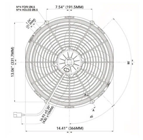 SPAL 14 Pull Type Curved Blade Radiator Cooling Fan-1865 CFM